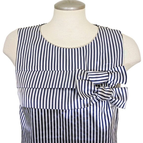 Banana Republic Dress Womens Size 8 Navy Silver Bow Striped Sheath Career Party - Picture 2 of 8